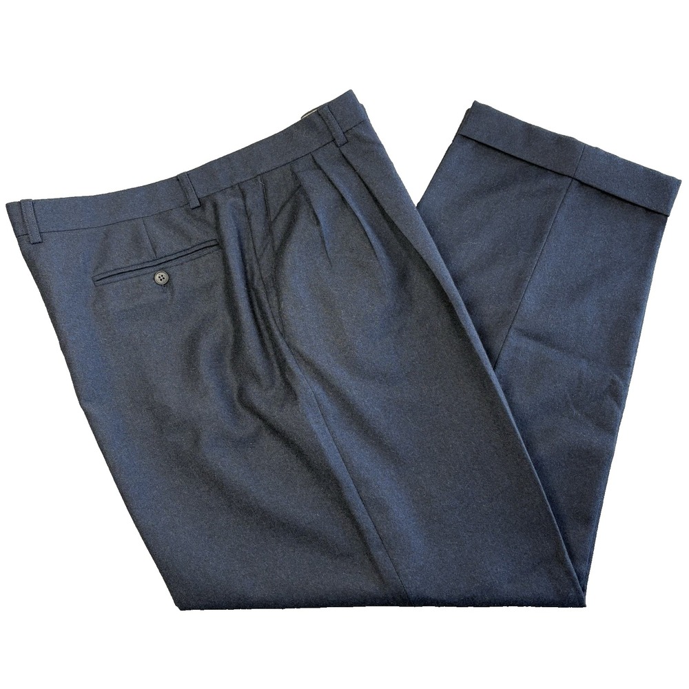 Zanella Wool Dress Pants Trousers Mens 40 Navy Blue Flannel Pleated Italy NWT